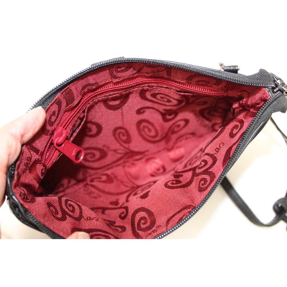 BRIGHTON Clutch Mini Purse Bag Wristlet Black Leather Floral Adorned BOW - Picture 5 of 8